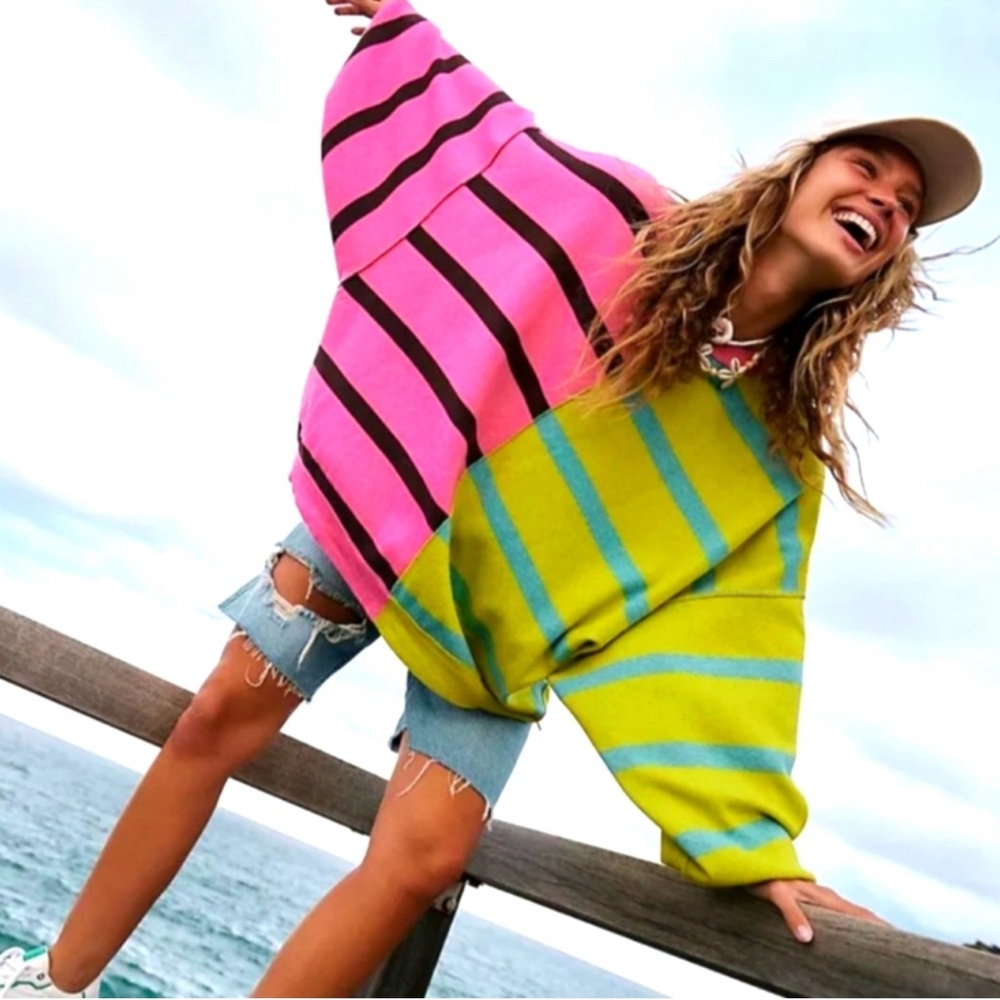 Free People Colorful Striped Women's Oversized Sweater